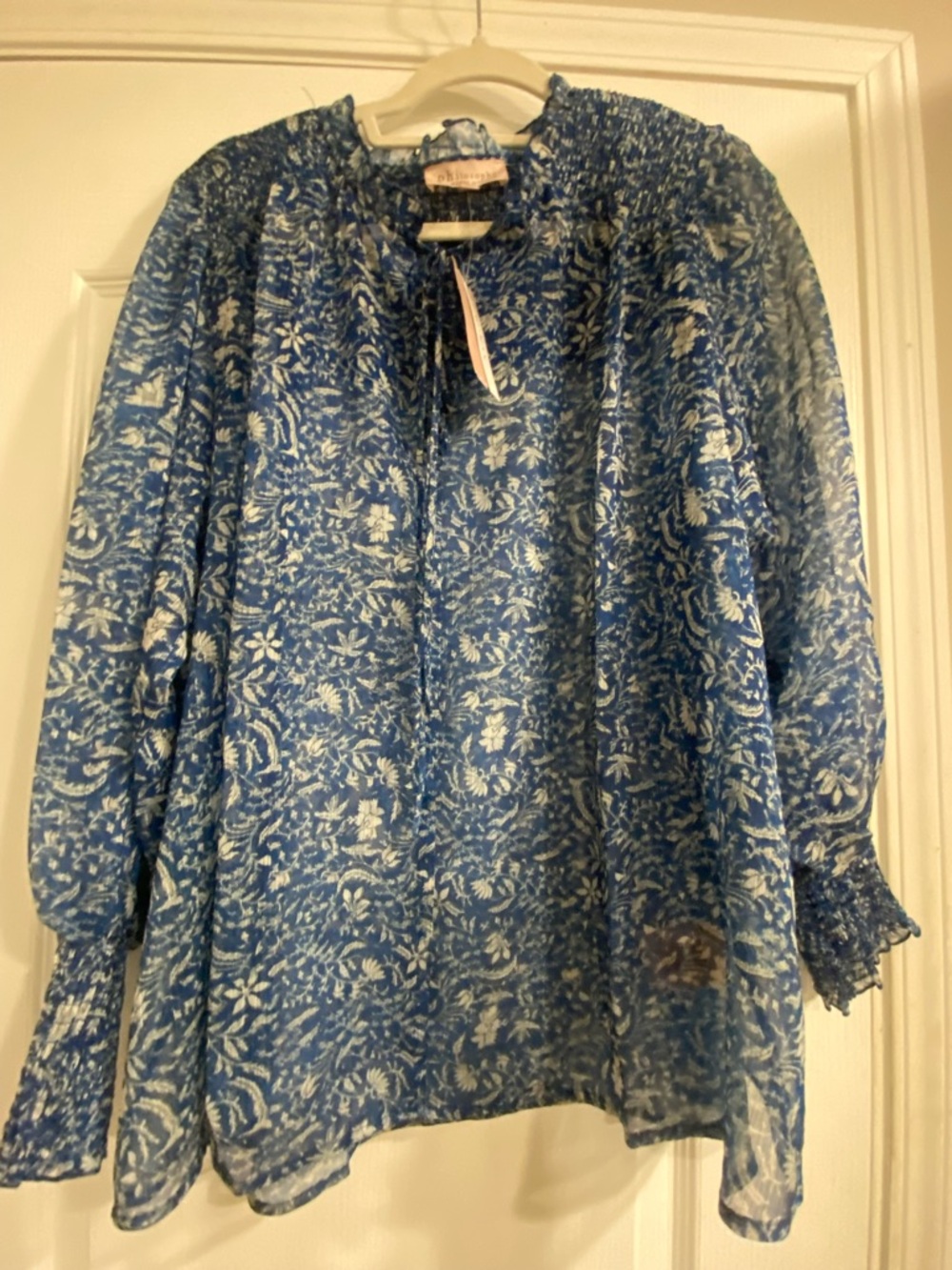 Philosophy Blue and White Floral Sheer Blouse